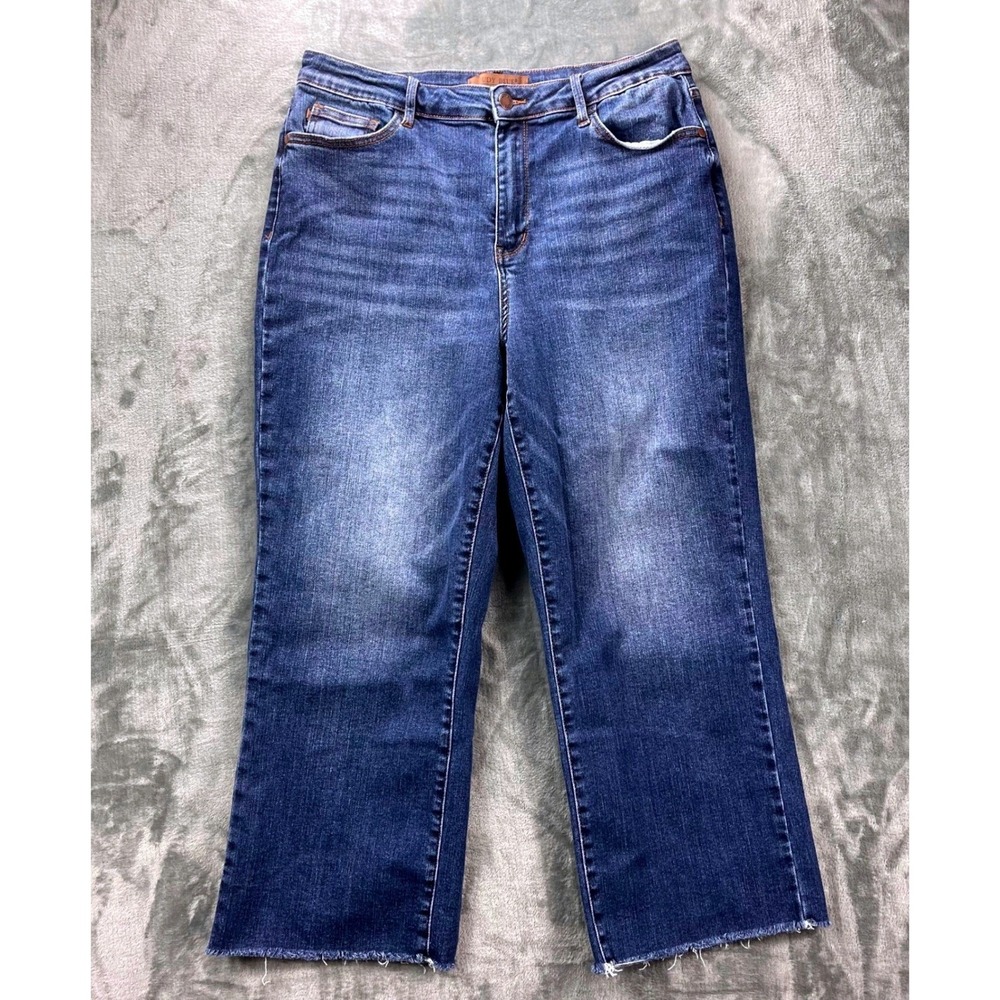 Judy Blue Womens Wide Crop Jeans Dark Wash Raw Hem Stretch Denim 13 31 - Picture 1 of 12